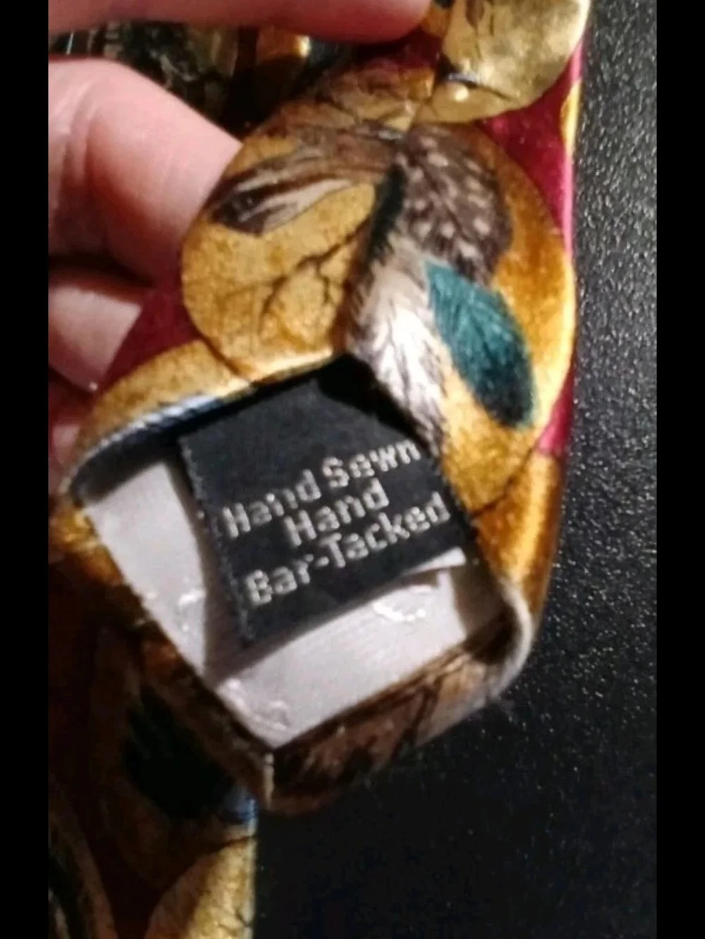 Oscar de la Renta Red Silk Tie with Gold Medallions and Teal Bird Accents